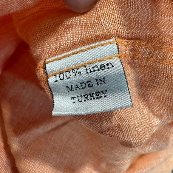 Kiwi Men's 100% Linen Casual Orange Button Down Shirt Size Large St. Barths - Picture 7 of 8